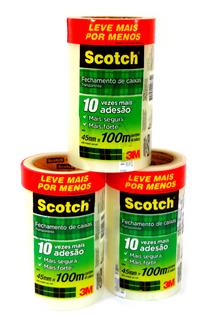 Fita Adesiva 45 mm x 100 metros Transparente no Pack com 3 pacotes