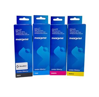 Kit de Refil de Tinta Maxprint Similar 664 em Pack com as 4 Cores