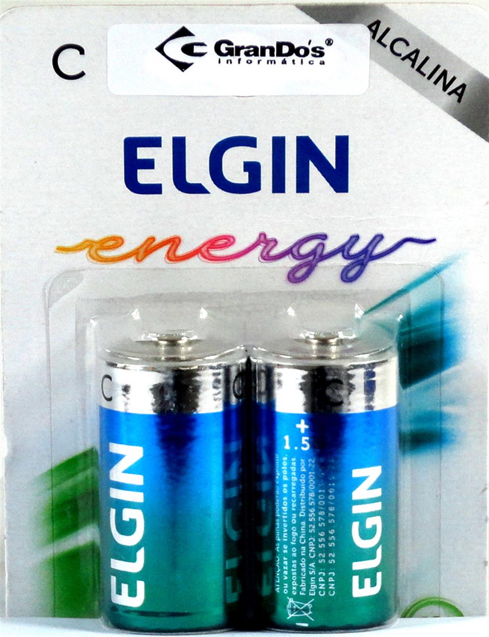 Pilha Alcalina C Média Com 2 unidades Elgin LR14 1.5V