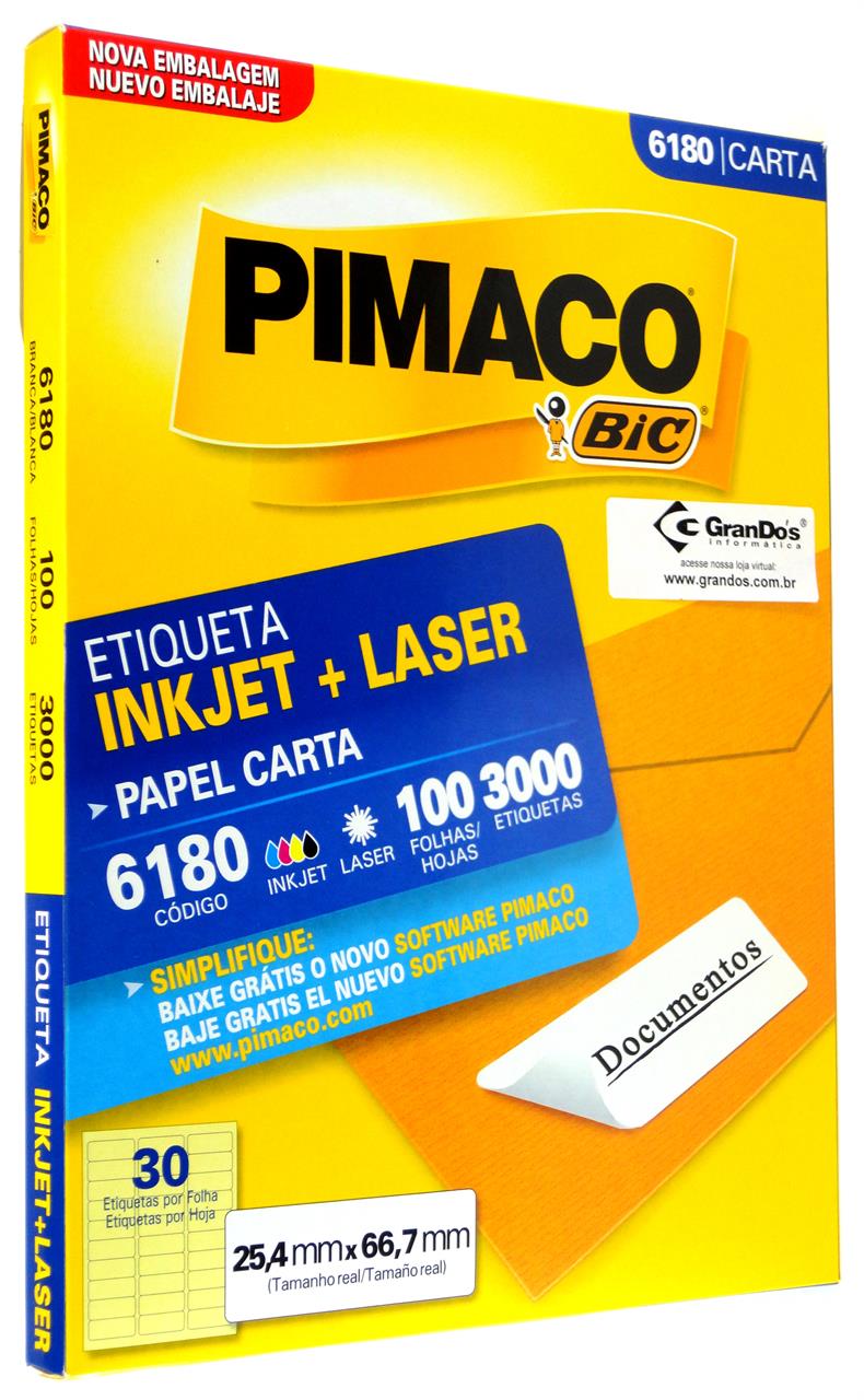 Etiquetas 6180 25,4mm x 66,7mm Pimaco