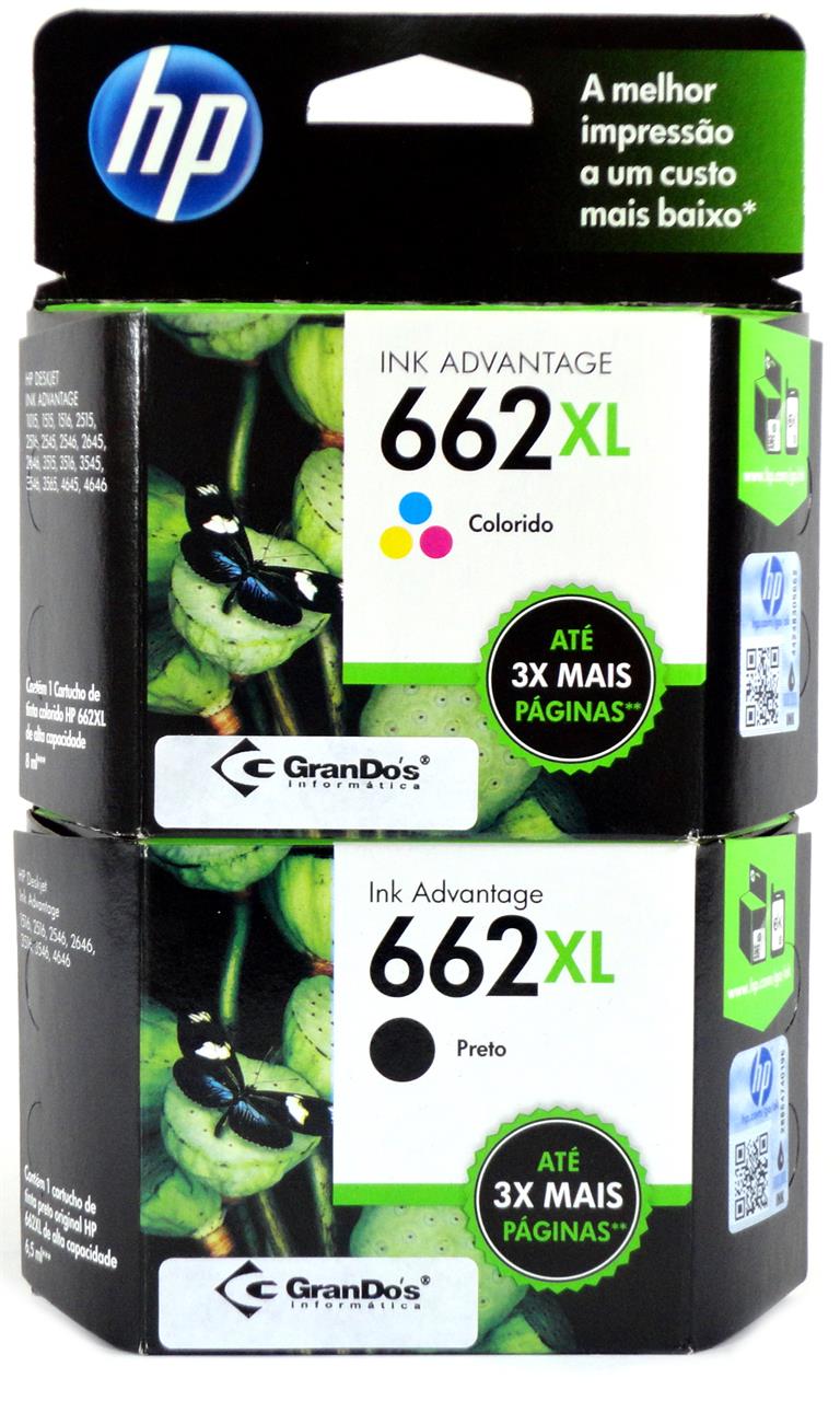 Kit Cartucho Original HP 662XL Preto CZ105AB e Colorido CZ106AB