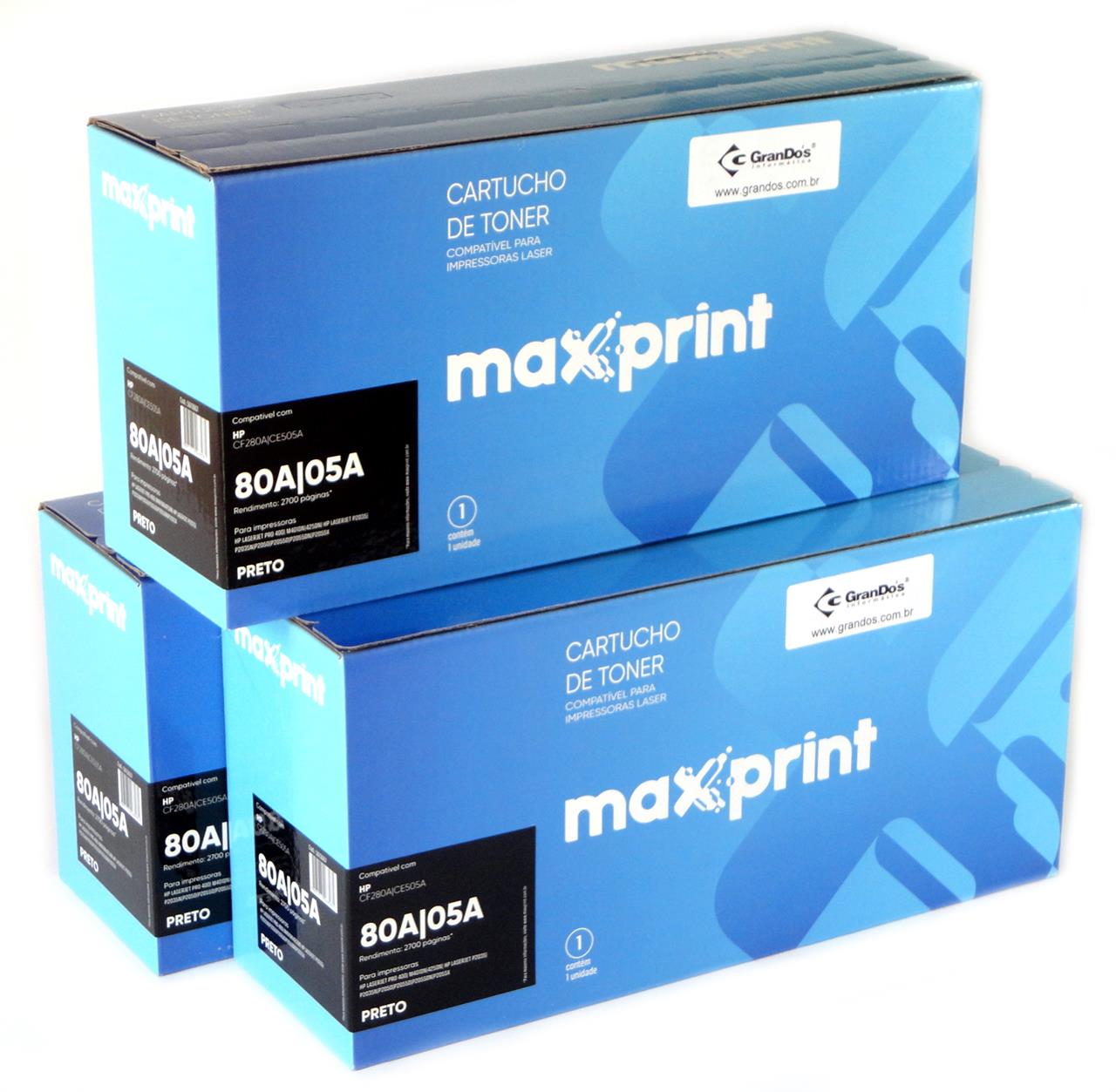 Toner Maxprint CE505A CF280A na Caixa com 3 Toners