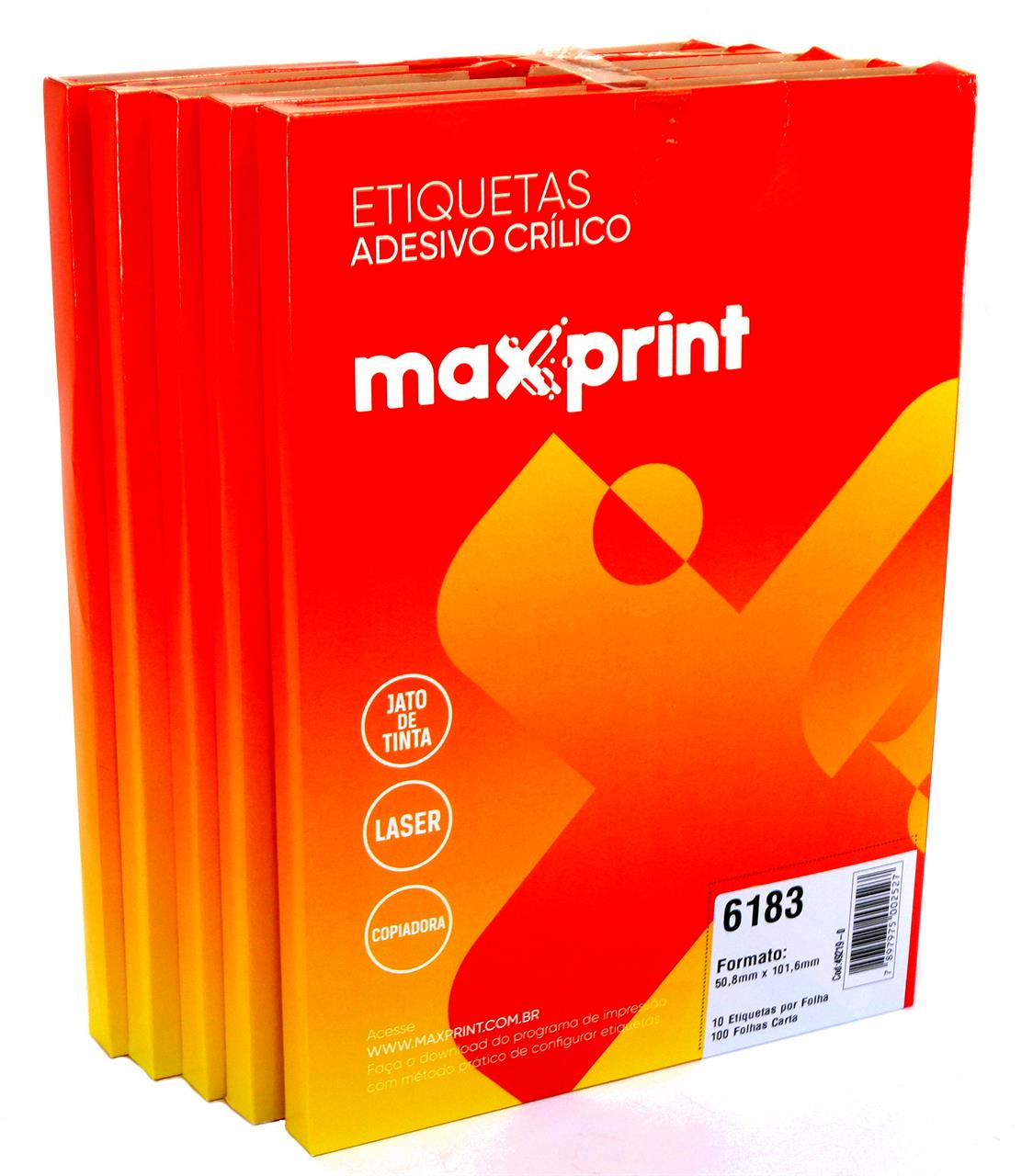 Folha Medindo 215,9mm x 279,4mm - Etiquetas 6183 50,8mm x 101,6mm no Pack com 5 Caixas Maxprint