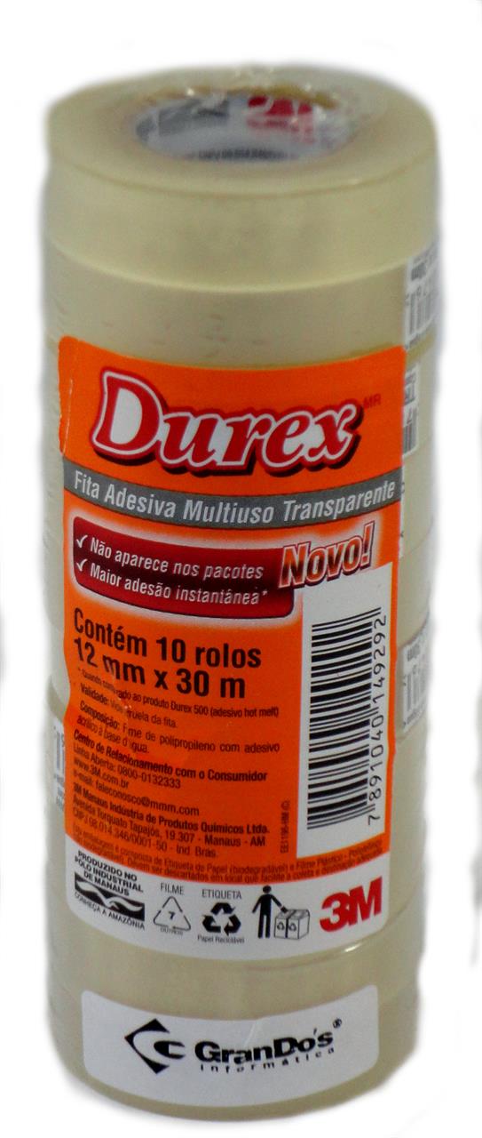 Fita Adesiva Durex, Papel Pardo entre outros. - Fita Adesiva 12 mm x 30 metros com 10 Rolos 3M