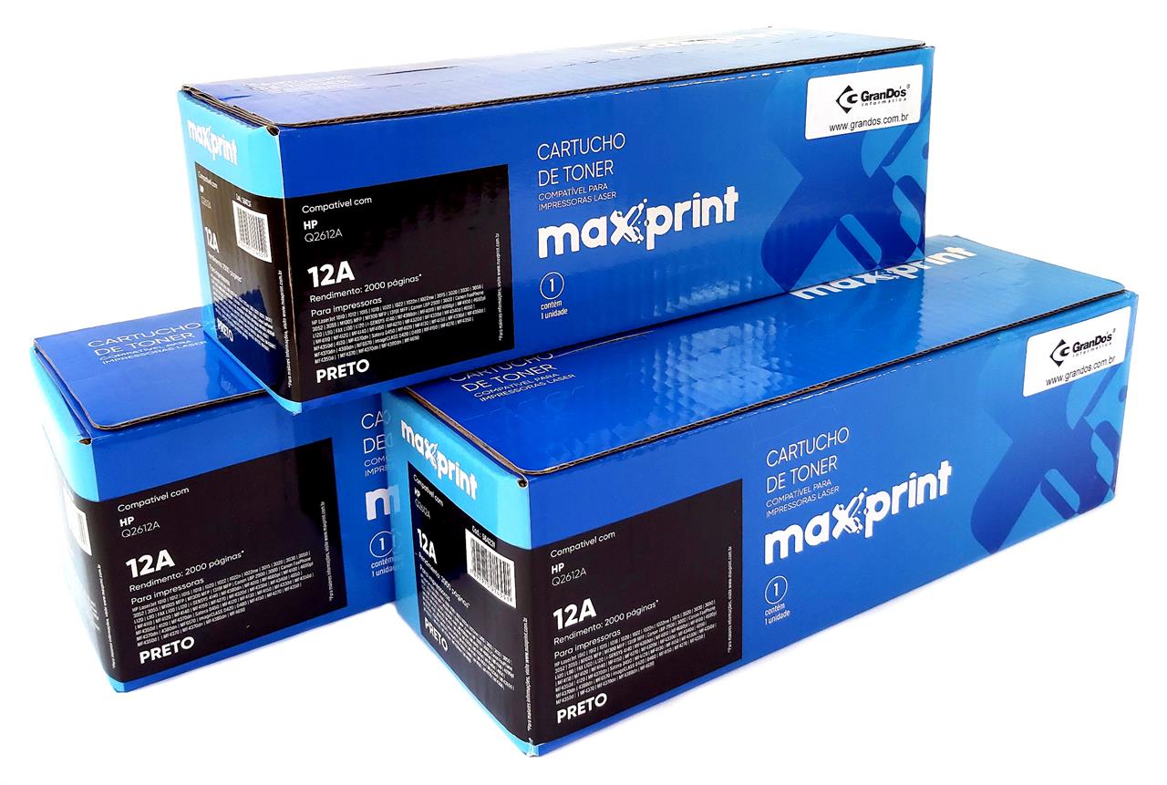 Toner Maxprint Q2612A na Caixa com 3 Toners