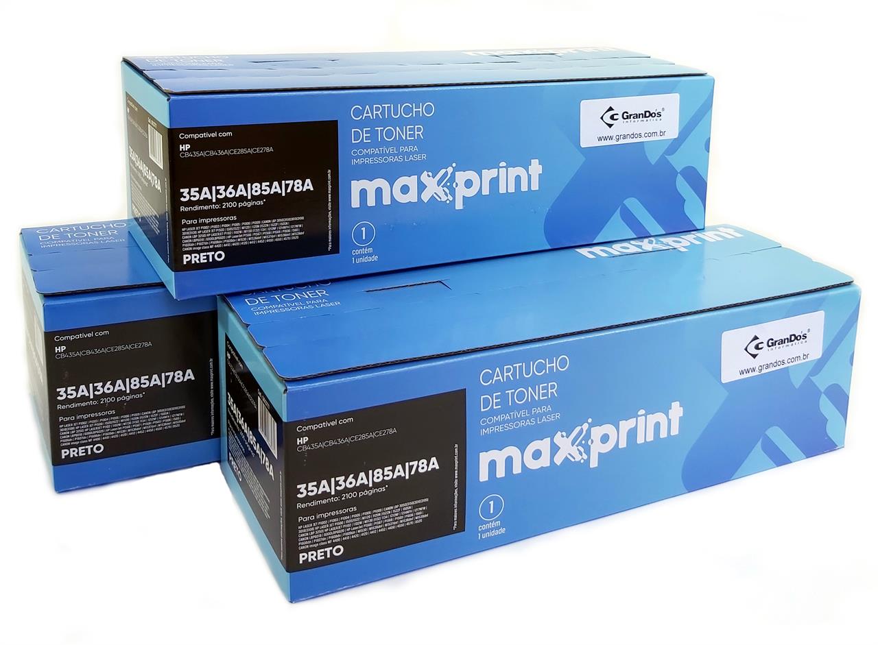 Toner Maxprint 85A 36A 35A 78A na Caixa com 3 Toners