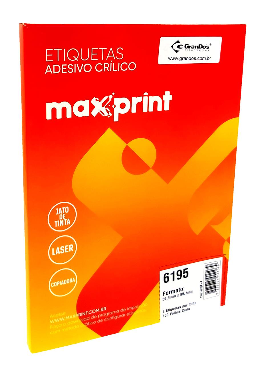 Folha Medindo 215,9mm x 279,4mm - Etiquetas 6195 59,3mm x 85,7mm Maxprint