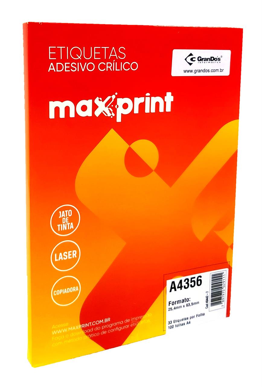 Folha Medindo 210mm x 297mm - Etiquetas A4356 25,4mm x 63,5mm Maxprint