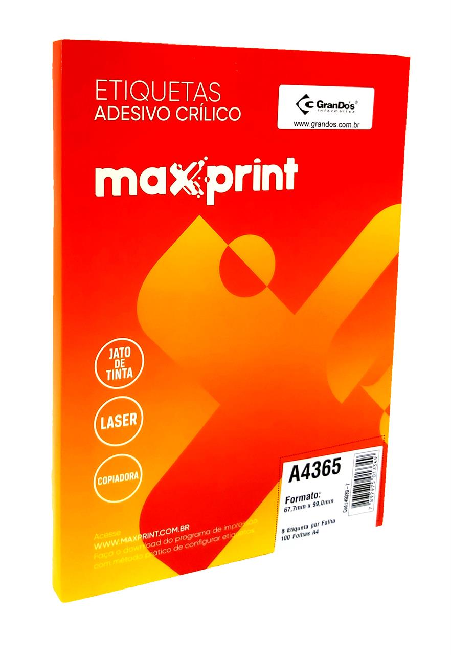 Folha Medindo 210mm x 297mm - Etiquetas A4365 67,7mm x 99,0mm Maxprint