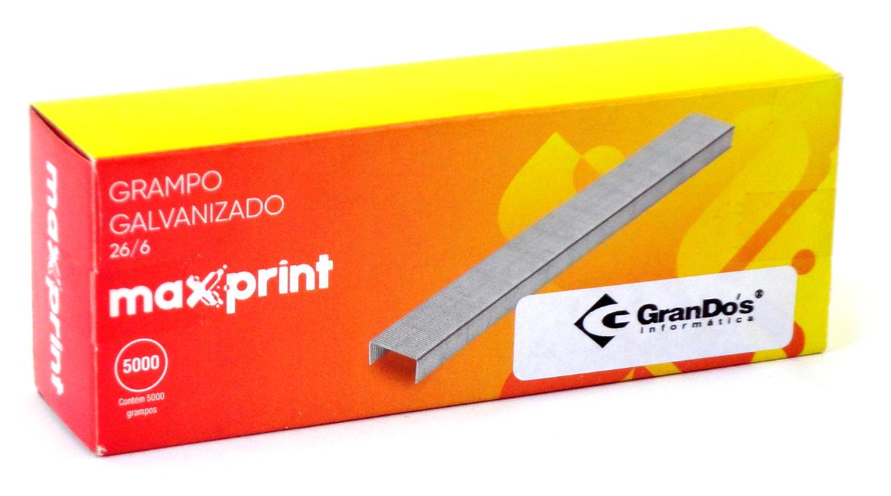 Caneta, Clips, Grampo, Elástico, Cola, Envelope, Durex e Lápis - Grampo 26/6 Galvanizado com 5000 Unidades Maxprint