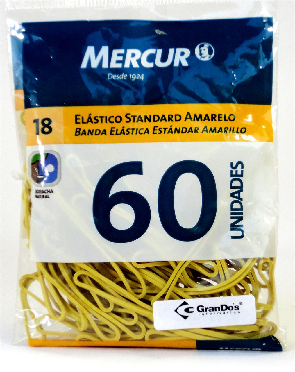 Caneta, Clips, Grampo, Elástico, Cola, Envelope, Durex e Lápis - Elástico Amarelo Numero 18 com 60 unidades