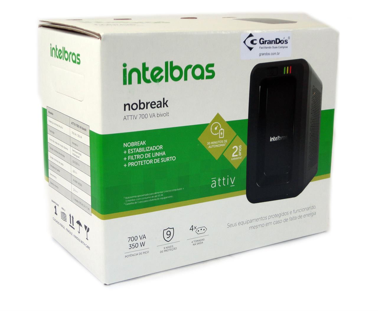 Nobreak, Estabilizador e Filtro de Linha - Nobreak 700va Intelbras Attiv Bivolt