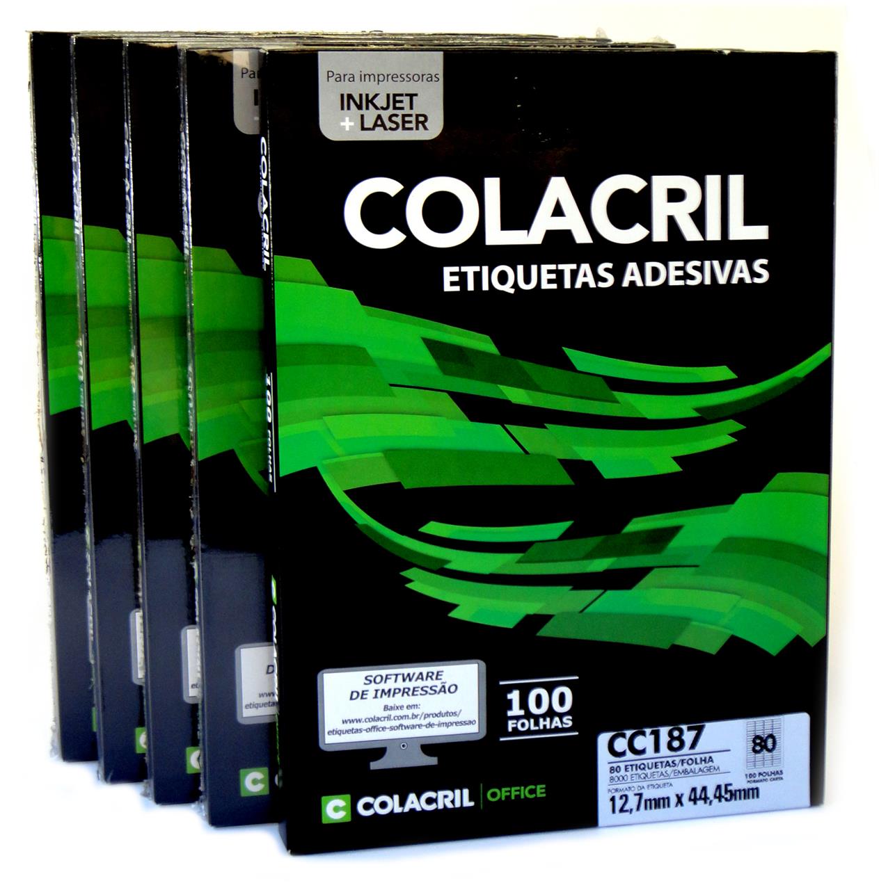 Folha Medindo 215,9mm x 279,4mm - Etiquetas 6187 44,4mm x 12,7mm no Pack com 5 Caixas Colacril