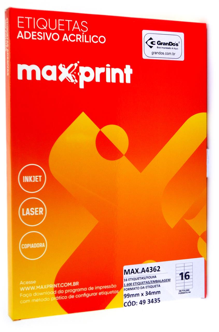 Folha Medindo 210mm x 297mm - Etiquetas A4362 33,9mm x 99,0mm Maxprint