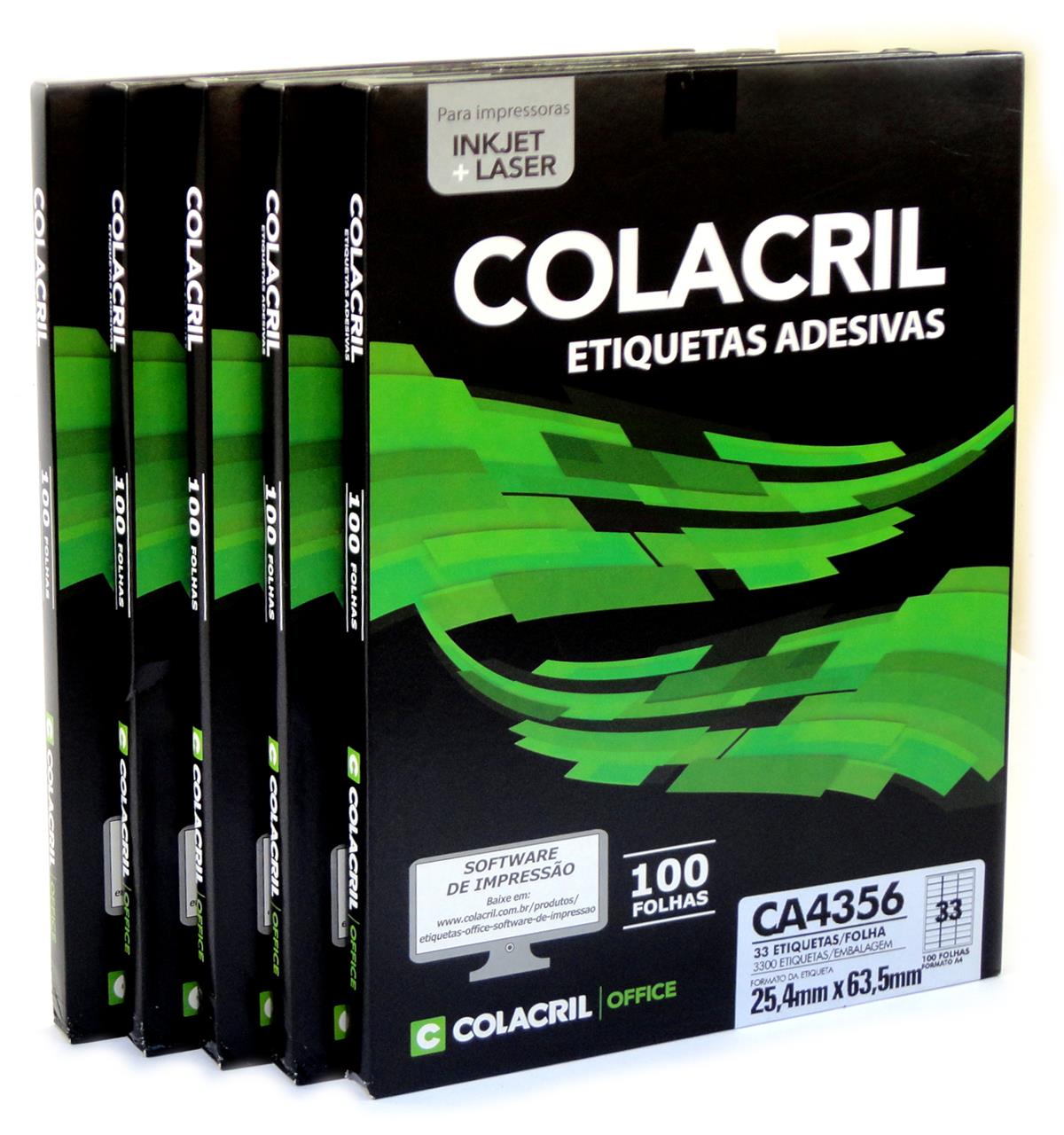 Etiquetas A4356 25,4mm X 63,5mm no Pack com 5 Caixas Colacril