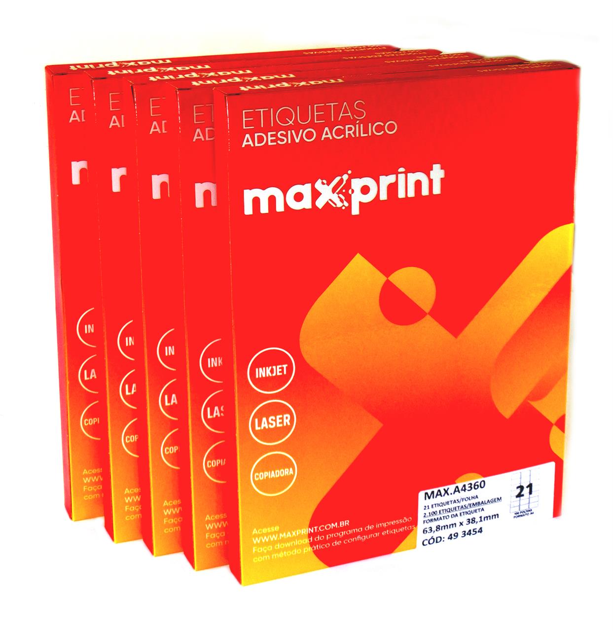 Etiquetas A4360 38,1mm x 63,5mm no Pack com 5 Caixas Maxprint