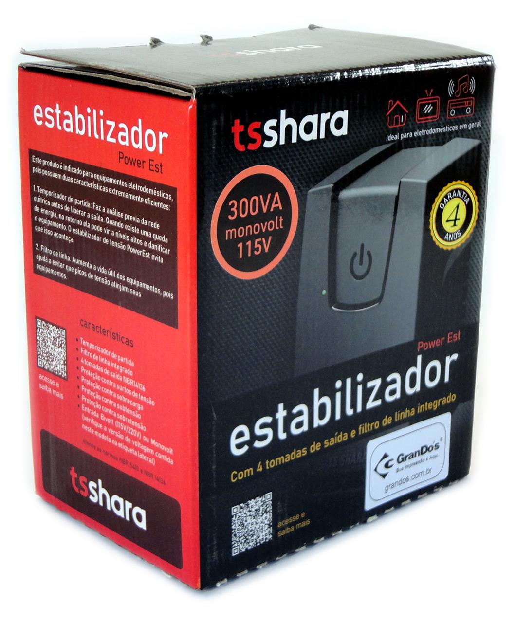 Nobreak, Estabilizador e Filtro de Linha - Estabilizador 300VA 110V PowerEst TS Shara