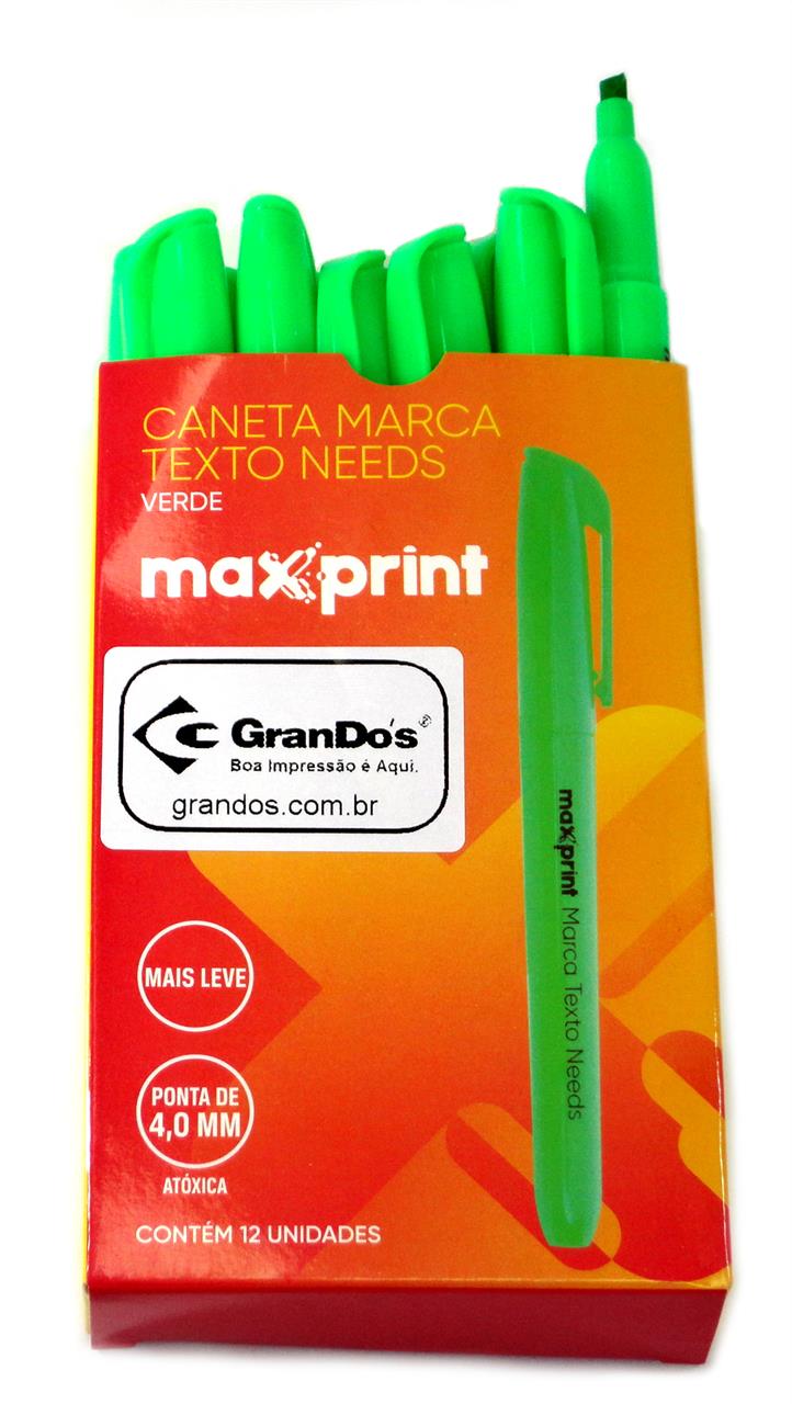 Caneta, Clips, Grampo, Elástico, Cola, Envelope, Durex e Lápis - Caneta Marca Texto Needs Verde com 12