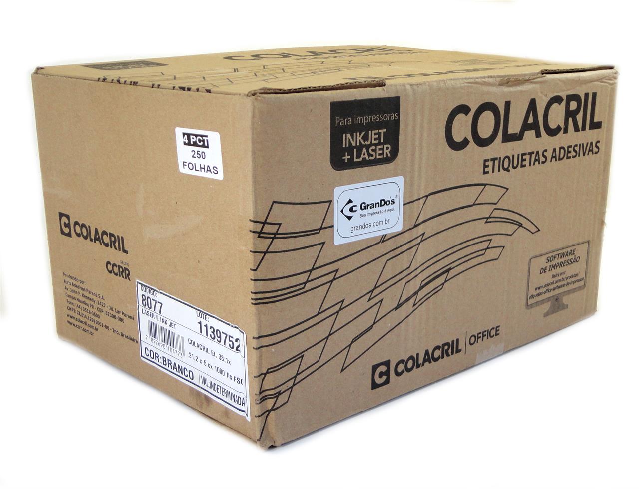 Etiquetas A4351 21,2mm x 38,1mm na caixa com 1000 folhas Colacril 8077L