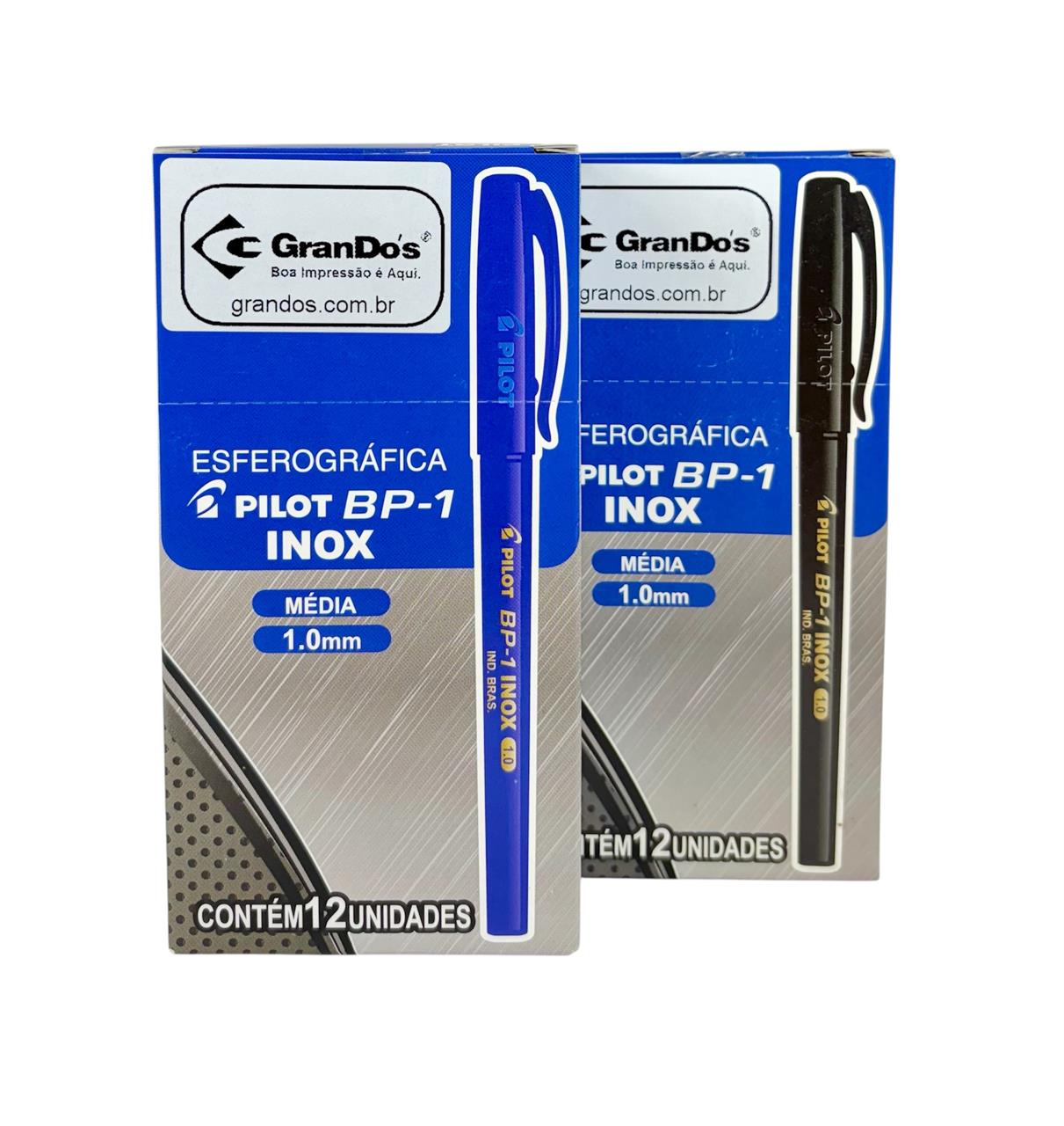 Caneta Esferográfica Azul e Preta Pilot Inox no Pack com 2 Caixas
