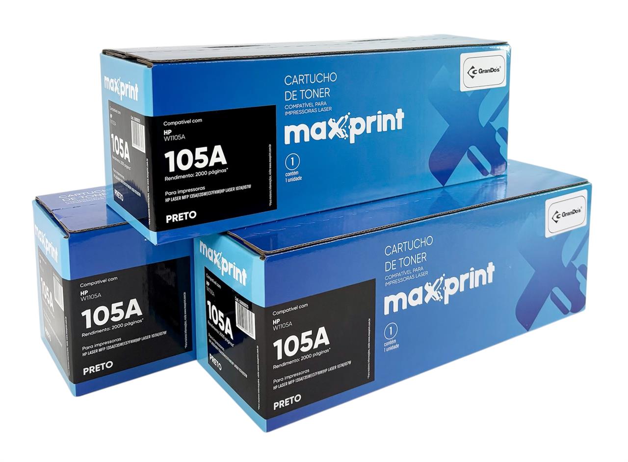 Toner Maxprint 105A COM CHIP na Caixa Com 3 Toners 2000 Páginas