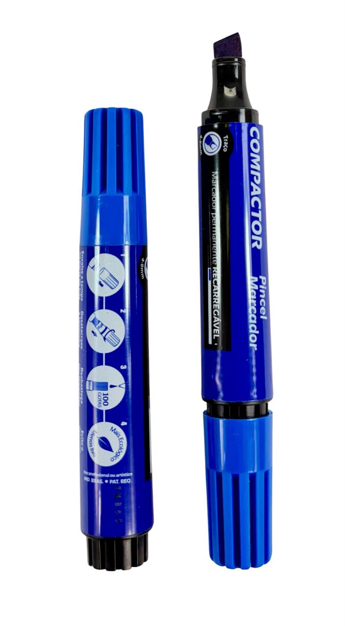 Pincel Marcador Permanente AZUL Compactor kit com 2 Unidades